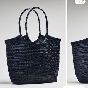 Anthropologie Black Real Leather Woven Tote Bag